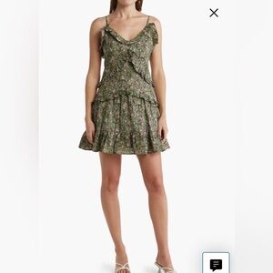 Maisie Floral Print Ruffle Cotton Minidress, XL, Green, Feminine GirlCore, NWOT